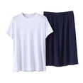 thumbnail image 3 of PIWHJQK 2 Pieces Men Pajama Set Elastic Waist Sleepwear Men's Solid Crew Neck Tee Elastic Pocket Shorts 2 Piece Pajama Men Sleepwear, 3 of 6