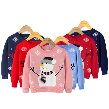 

LYMAYTER Kids Toddler Christmas Sweater for Boys Girls Cartoon Snowman Elk Knit Sweater Long Sleeve Soft Pullover Knitwear Crewneck Bottom 2-7 Years