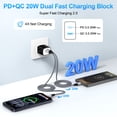 thumbnail image 2 of USB C Charger Block, KIGPOZI 2-Port 20W Type C Fast Charging Block with 10ft Type C Cable + USB C to C Charging Cords, Wall Charger Type C Charger USB C Block Fits for iPhone 17 16 15 Charger Black, 2 of 7