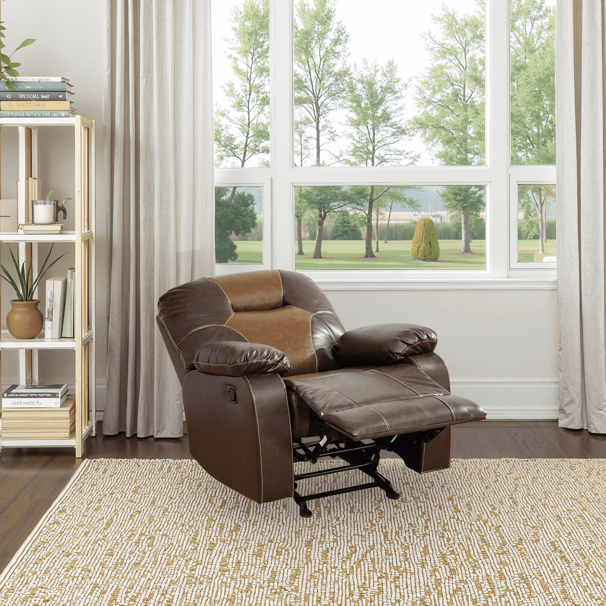 MAYEERTY 40" Modern Bonded Leather Chair Simple Reclining Stylish Business Function Sofa for Living Room，Brown