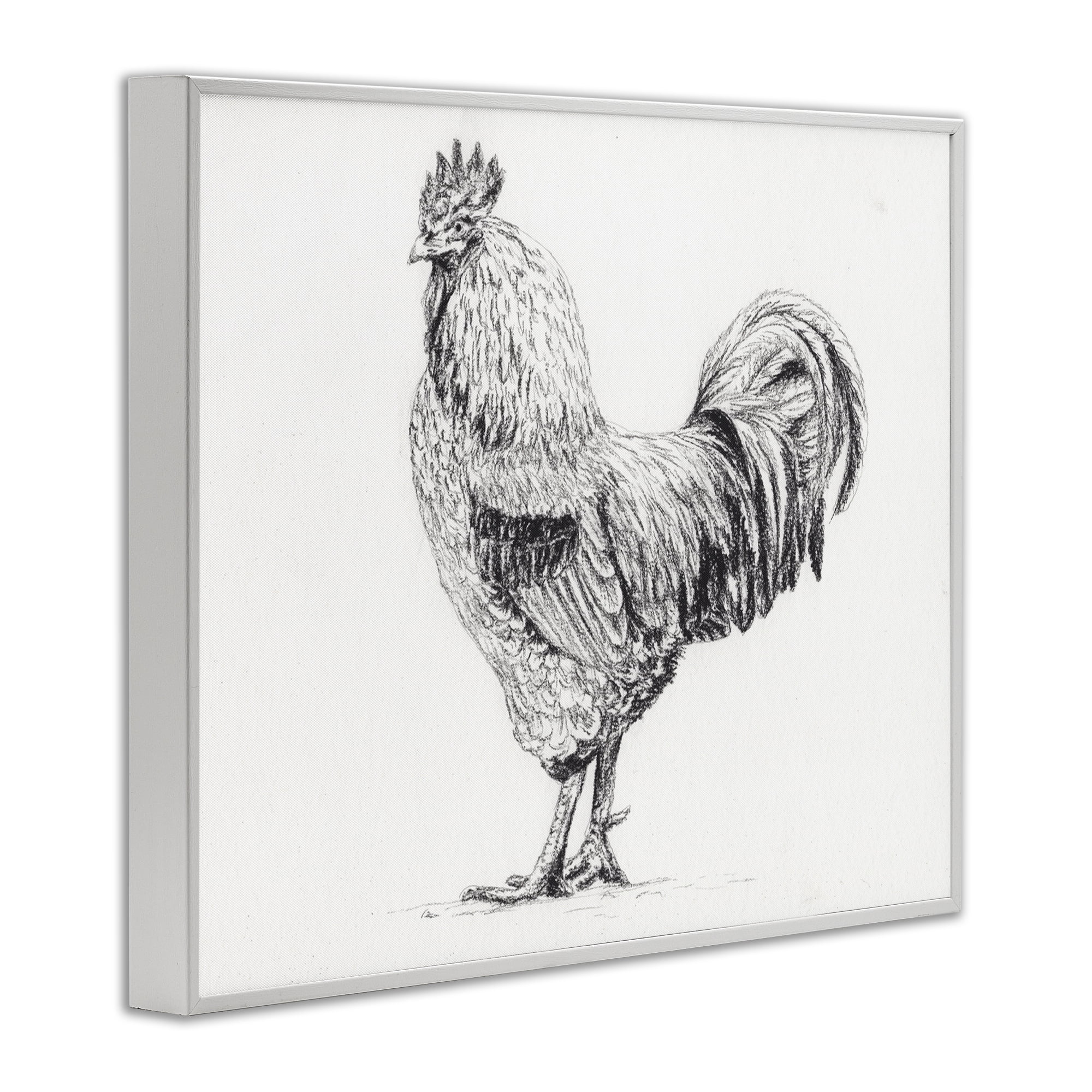 Stupell Industries Rooster in Charcoal White Framed Giclee Art, design by Leah Noel Art