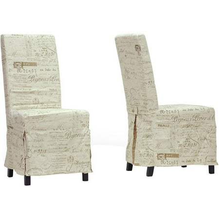 Set of 2 Picard French Script Beige Linen Modern Dining Chair