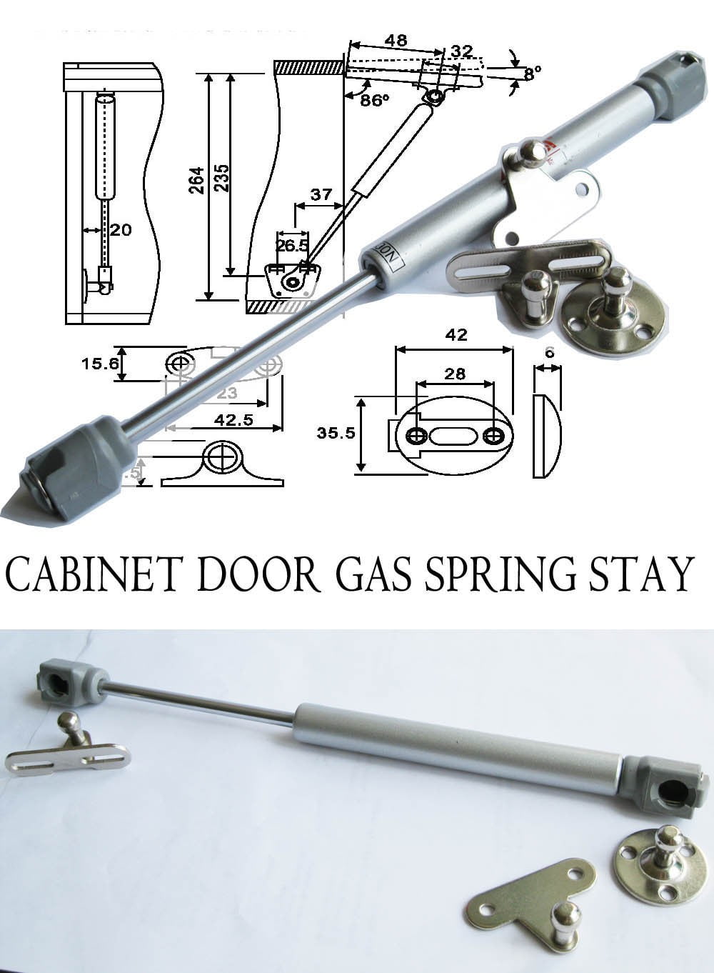 Door Lift UP Hydraulic Gas Spring Support 100N