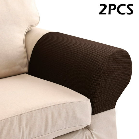 ODOMY Spandex Waterproof Sofa Arm Covers Beige Stretch Arm Caps for Armchairs Non Slip Pair of Furniture Protector