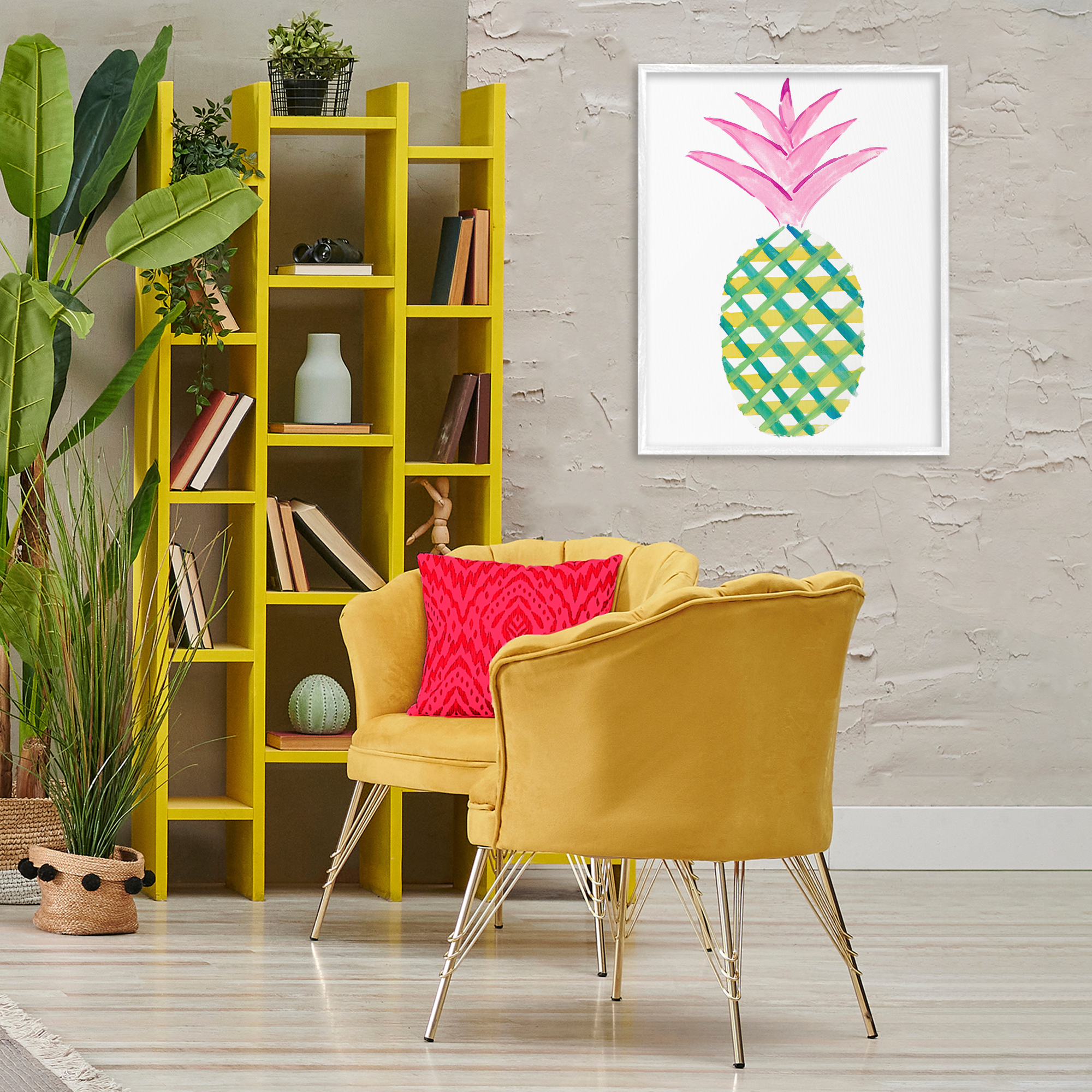 Stupell Industries Tropical Plaid Pineapple Food & Beverage Painting White Framed Art Print Wall Art, 24 x 30
