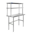 thumbnail image 2 of 14" x 48" Stainless Steel Open Base Table With 12" Wide Double Tier Overshelf | Metal Kitchen Prep Table & Shelving Combo, 2 of 6