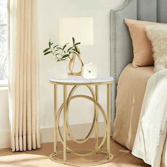 Barara King Nightstand, Night Stand, End Table Nightstand,Round End Table, Modern Sofa Side Table with Faux Marble Top