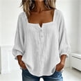 thumbnail image 4 of ZGRBOU 3/4 Sleeve Cotton Linen Shirts for Women Square Neck Button Loose Basic Tops Summer Casual Solid Daily T-Shirts, 4 of 6