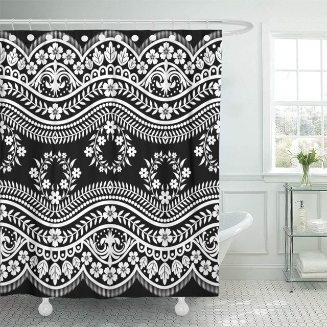 Cortina de Ducha ABPHQTO Tela Vector Vintage flores Encaje 150x180 cm