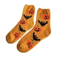 thumbnail image 4 of Women Halloween Fuzzy Crew Socks, Fall Winter Thick Cozy Coral Home Slipper Socks, Cute Pumpkin Bat Ghost Print Nonâ Sleep Floor Socks for Indoor, 4 of 5