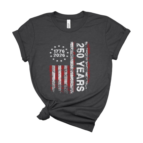 13 Star Betsy Ross Flag 250 Years Distressed Vertical Patriotic Tee 1776 2026
