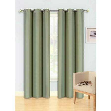 Force Sage Green - (SSS) 2-PC Sage Green Solid Blackout Room Darkening Panel Curtain Set, Two (2) Window Treatments of 37