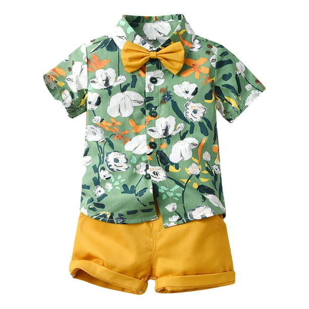 Boys Outfits & Sets Toddler Gentleman Casual Short Sleeve Floral Hawaii Beach Holiday Shirts and Shorts Set for Kids,Size 4-5 Years
