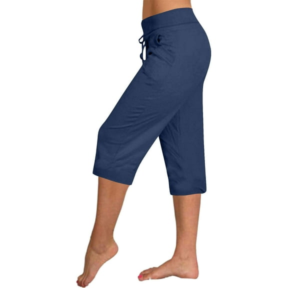 Womens Plus Size Capris Women's Yoga Pants Loose Soft Drawstring Workout Sweatpants Outdoor Athletic Causal Pants With Pockets Navy S