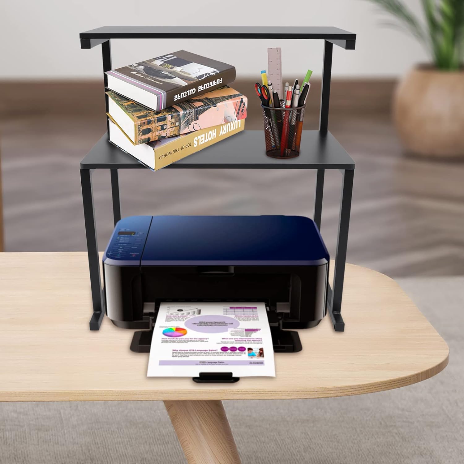 Printer Stand, 3 Tier Storage Desk Shelves,Iron Printer Stand , for Dorm Table Organizer Printer Fax Book Heavy Duty Rack for Home Office Supplie, Black