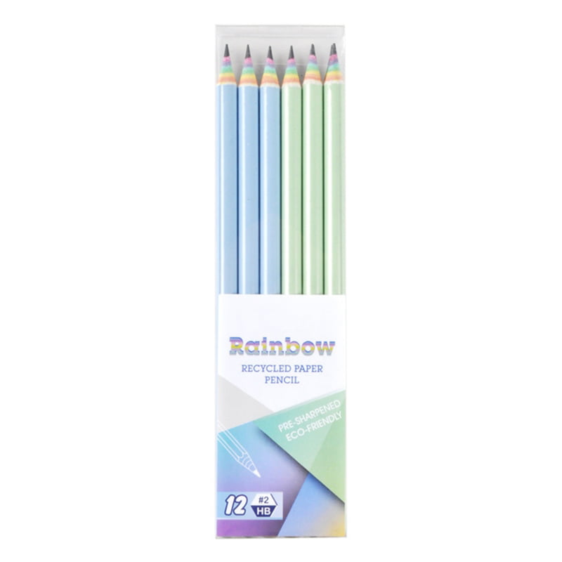 Pre-sharpened,12-Pack ECOTREE Eco-friendly Wood & Plastic Free Rainbow Recycled Paper #2 HB Pencils For School and Office Supplies 
