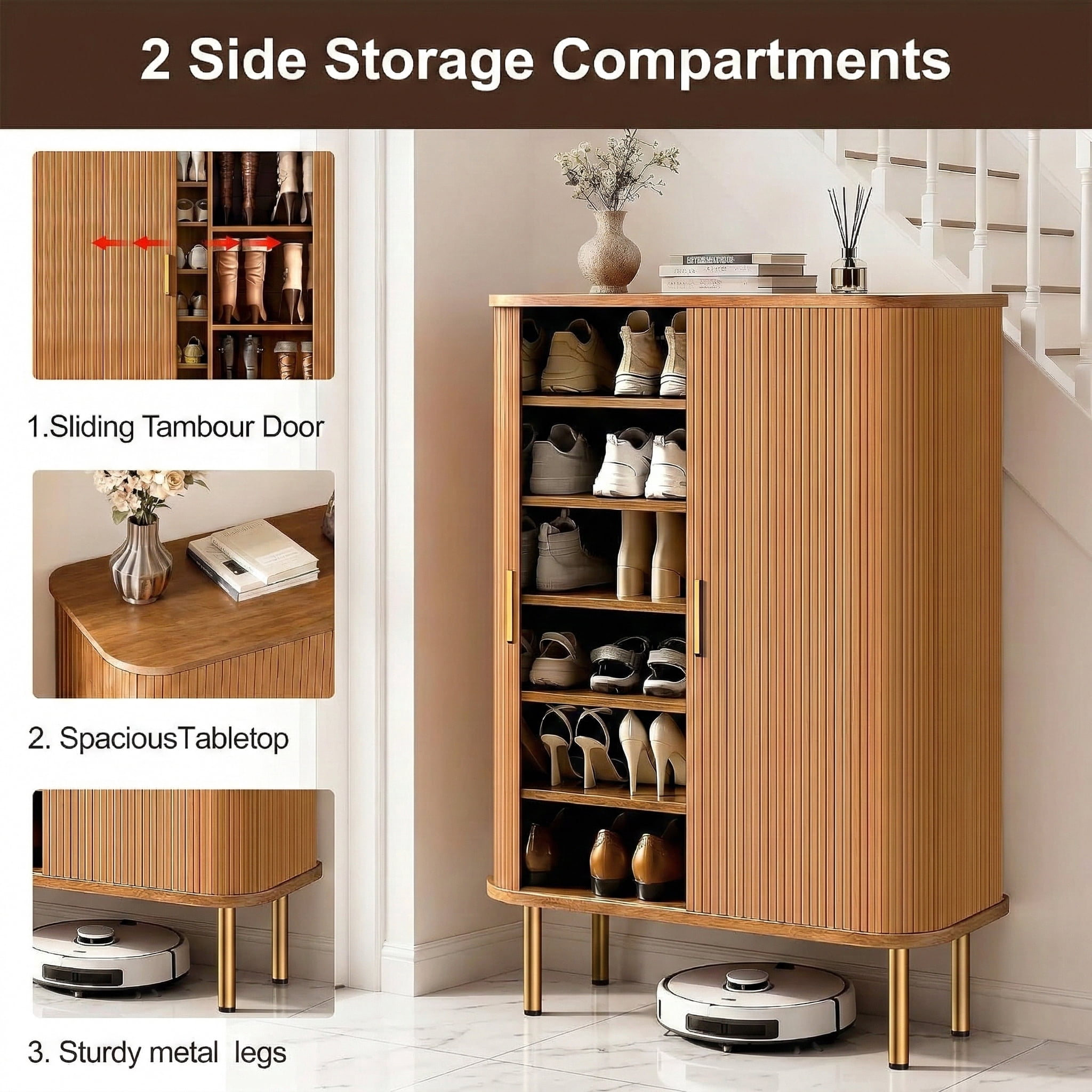 Aisword 6-Tier Shoe Cabinet with Sliding Door and Adjustable Shelves, Free Standing Shoe Organizer for Entryway, 31.5 inch, Yellow