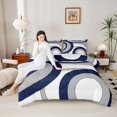 thumbnail image 4 of Homewish Minimalist Circle Stripes Full Size Comforter Sets 3-Piece for Children Teens Adults,Vintage Aesthetic Bedding Comforter Set,Abstract Geometric Lightweight Bedding Sets, 4 of 8