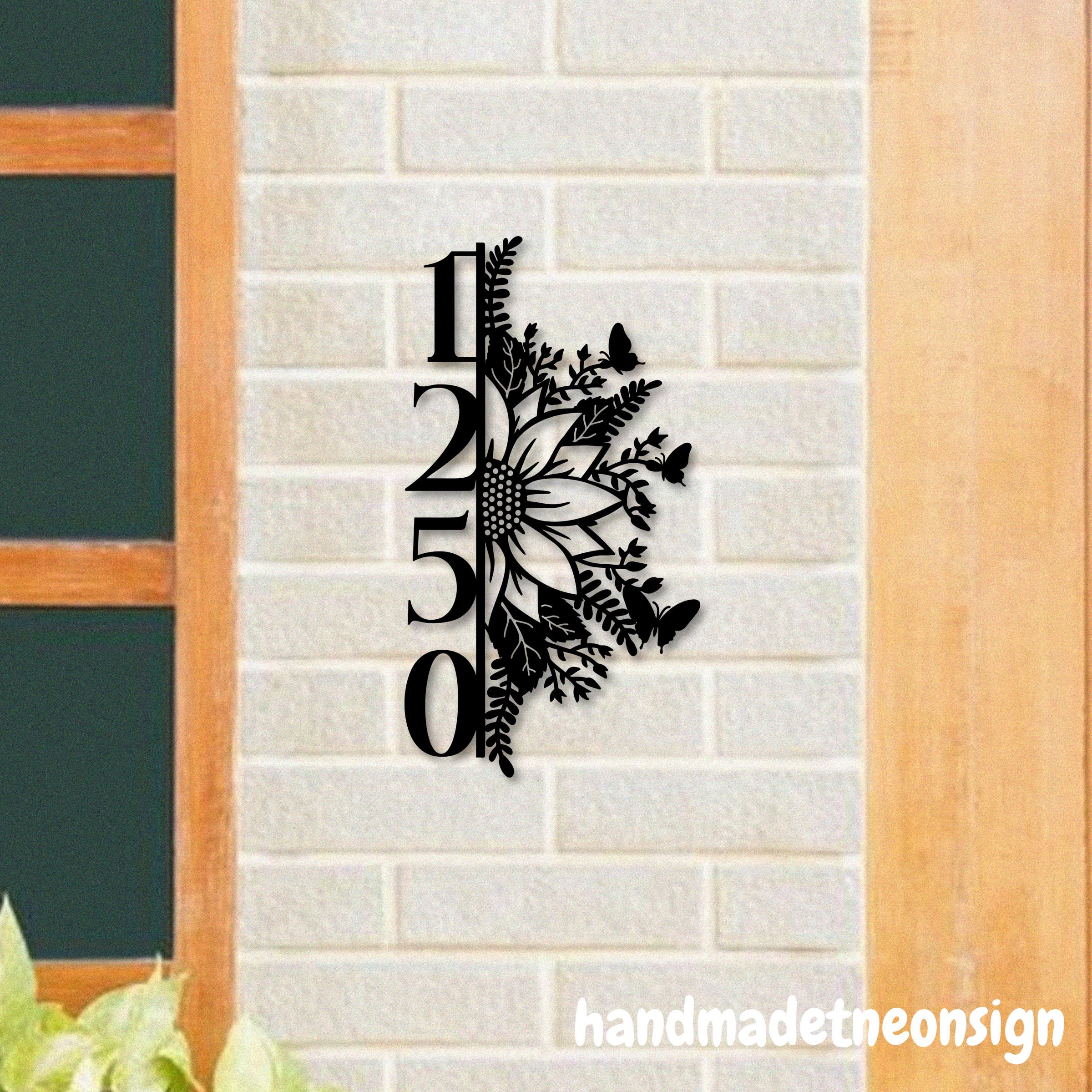 Handmadetneonsign Sunflower House Number, Flower Home Address Metal, Custom House Address Sign 70198