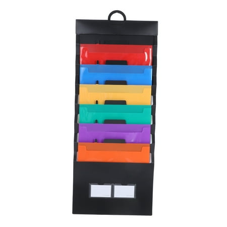 OUNONA Portable Accordion File Organizer with 6 Pockets, Wall-Mount Hanging File Folder for Office Letter Size, Expandable Plastic Multi-Pocket Storage Black