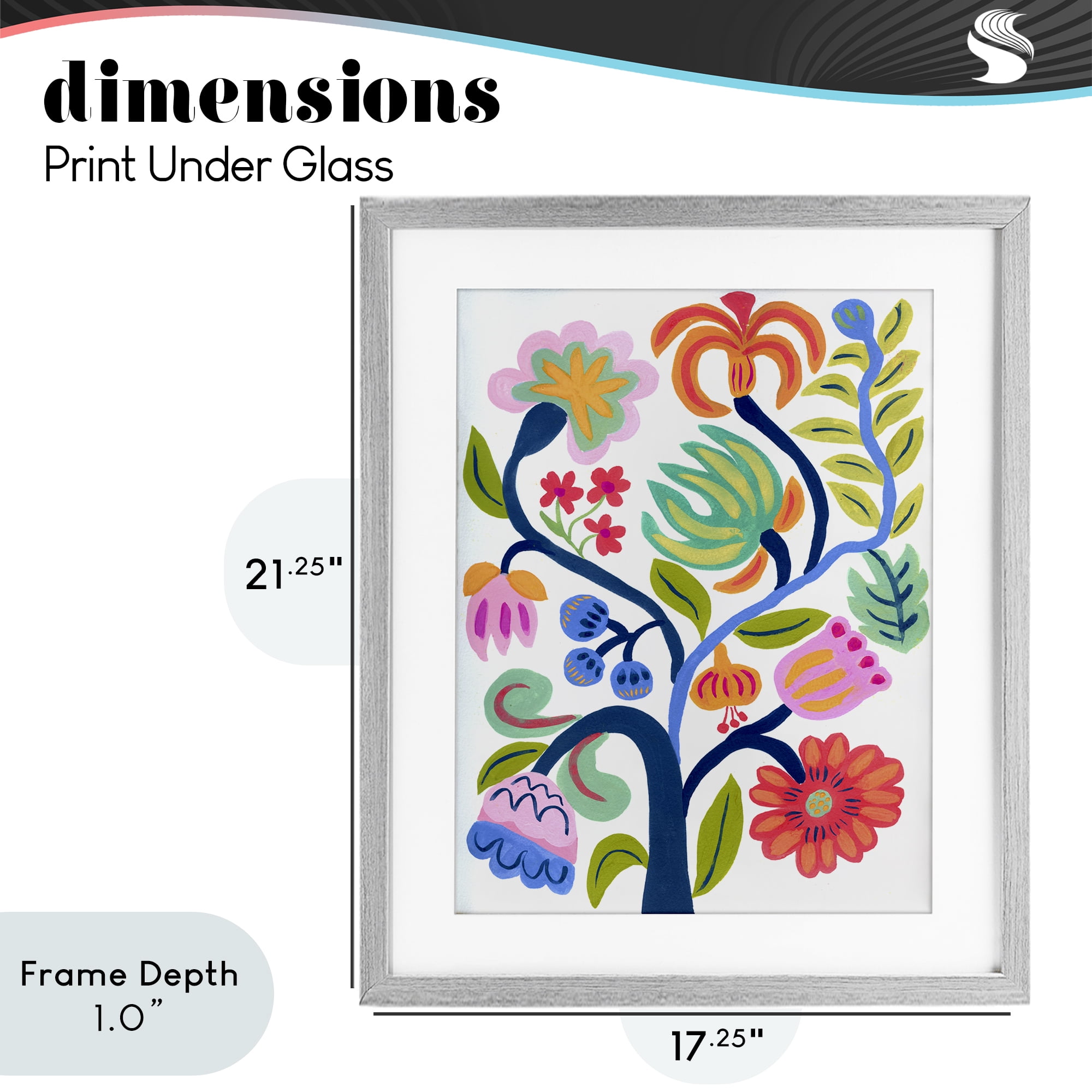 Stupell Industries Boho Blue Tree Gray Framed Print Under Glass, design by Suzanne Allard