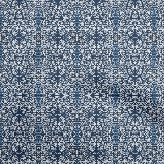 oneOone Polyester Spandex Dark Blue Fabric Aian Batik Sewing Material Print Fabric By The Yard 56 Inch Wide