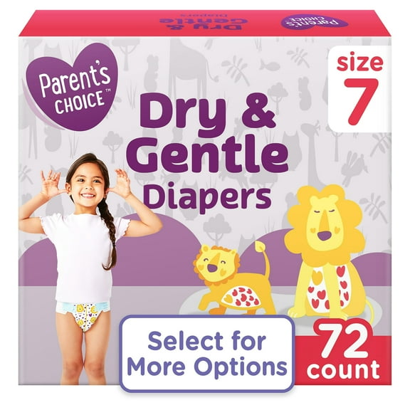 Parentts Choice Dry & Gentle Diapers Size 7, 72 Count (Select for More Options)