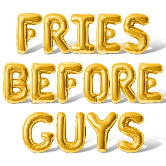 Letter Balloons - FRIES BEFORE GUYS 16" Inch Alphabet Letters Foil Mylar Balloon Galentines Day Party Banner (Gold)
