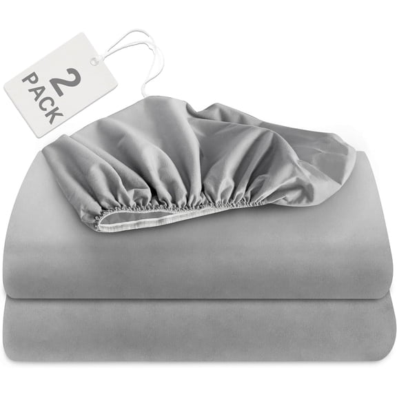 2 Pack Queen Fitted Sheet, Queen Bedding Fitted Sheet Only with Deep Pocket up to 14", Bottom Sheet, Shrinkage & Stain Resistant Fitted Sheet for Queen Size Bed, Wrinkle Free & Easy Care, Grey
