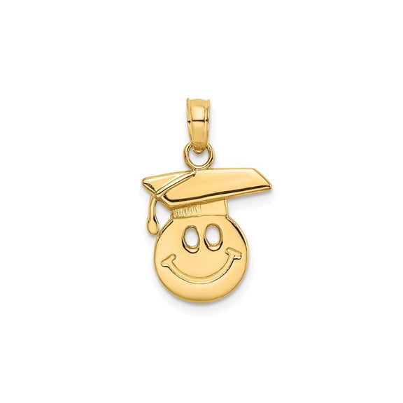 14K Yellow Gold Smiley Face with Graduation Cap Charm Pendant (NO CHAIN) for Women