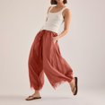 thumbnail image 6 of WGRFFH Women's Cropped Lace-Hem Pants,High Waisted Drawstring Wide Leg Pants Summer Boho Casual Lightweight High Rise Lounge Trousers with Pockets,Ruffle Flowy Beach Vacation Barrel Palazzo Brick Red, 6 of 8