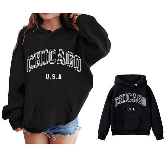 Hoodies Boys City Name Letter Print Black Hoodie Casual Long Sleeve Hoodies Warm Fall Winter Clothes Kids Clothes Boys Size 8-10 Years