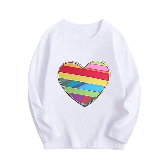 IFNWSV Tops for Girls Long Sleeve Crewneck Heart Print Pullover Top Casual Blouse Tee for Girls White 14 Years