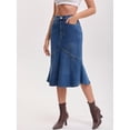 thumbnail image 2 of DARING DIVA Women's Bodycon Fishtail Ruffled Knee Length Jean Skirt Small Blue, 2 of 7