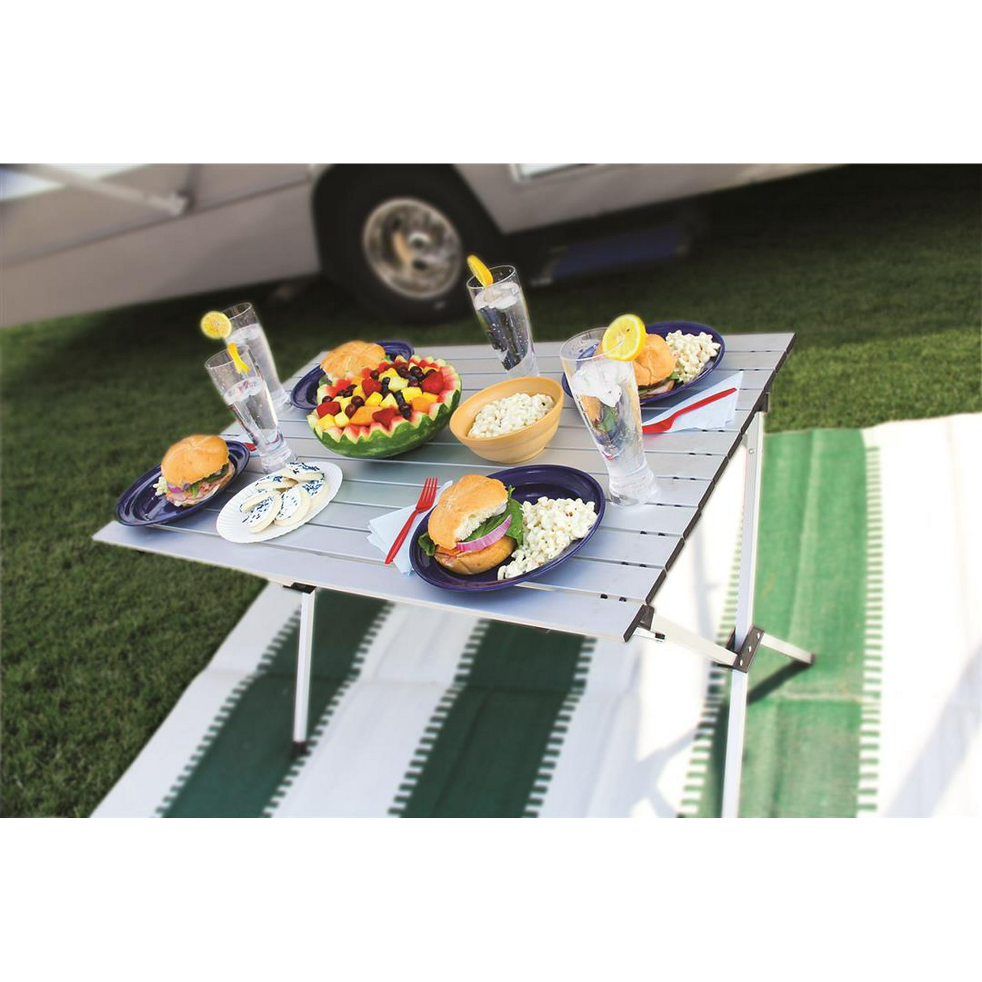 Camco Table 51892 Roll-Up; Aluminum; With Roll-Up Top/3 Cross Bar