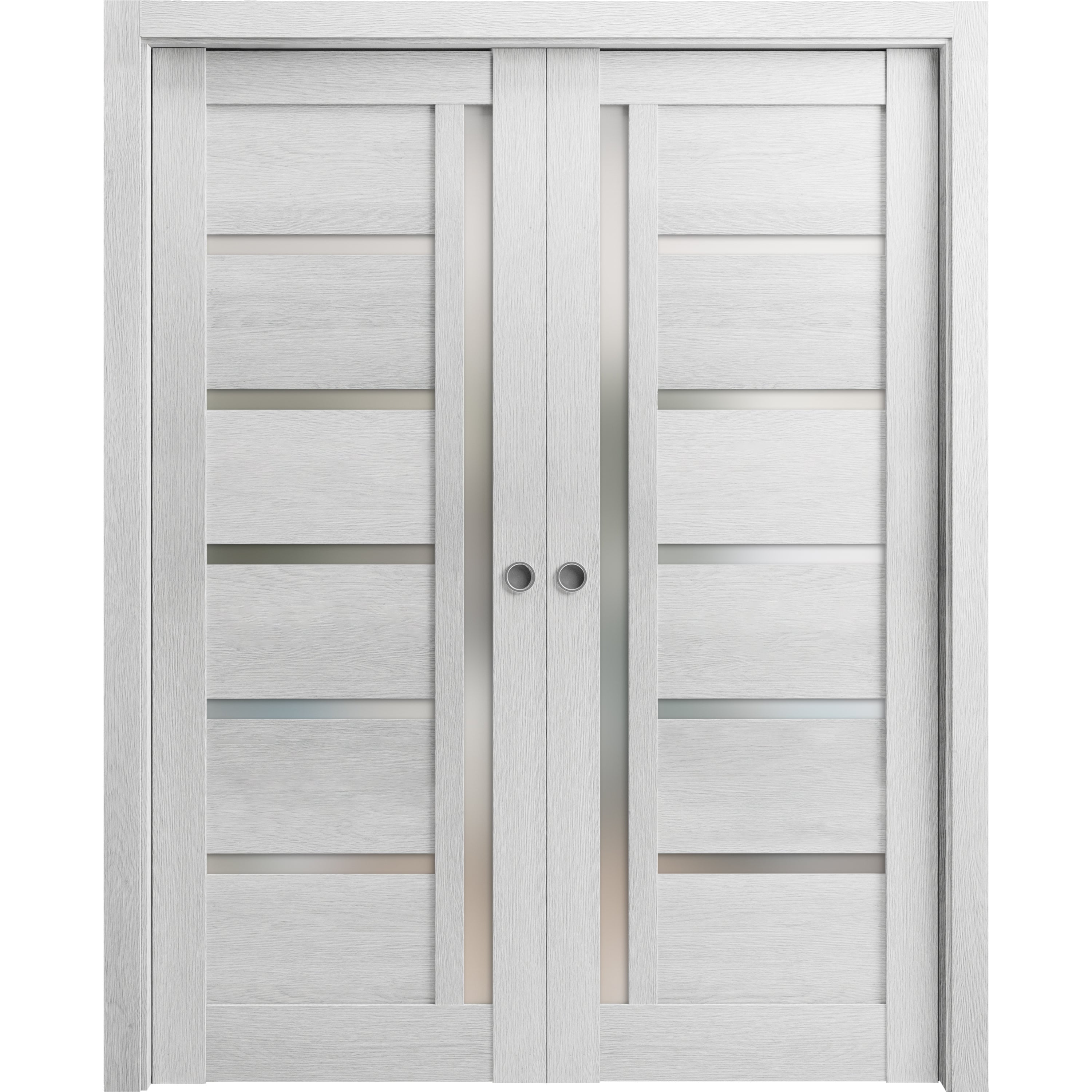 Sliding French Double Pocket Doors 64 x 80 inches Quadro 4088 Light