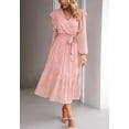 thumbnail image 3 of Floral Print Ruffle Shoulder Long Sleeve Midi Dress for Women Pink Small, 3 of 5
