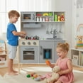 thumbnail image 3 of Costway Kids Kitchen Playset Wooden Pretend Play Chef Toy with Microwave & Accessories Gray, 3 of 7