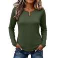 thumbnail image 4 of IUYRTFE Women's Crew Neck Long Sleeve Top with Notched Detail Slim Fit Solid Color Casual Tee, 4 of 8