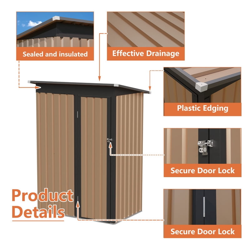 5x3 FT Outdoor Small Storage Shed with Lockable Door, Bike Tool Storeroom with Insulated Roof, Metal Shelter for Lawn Backyard