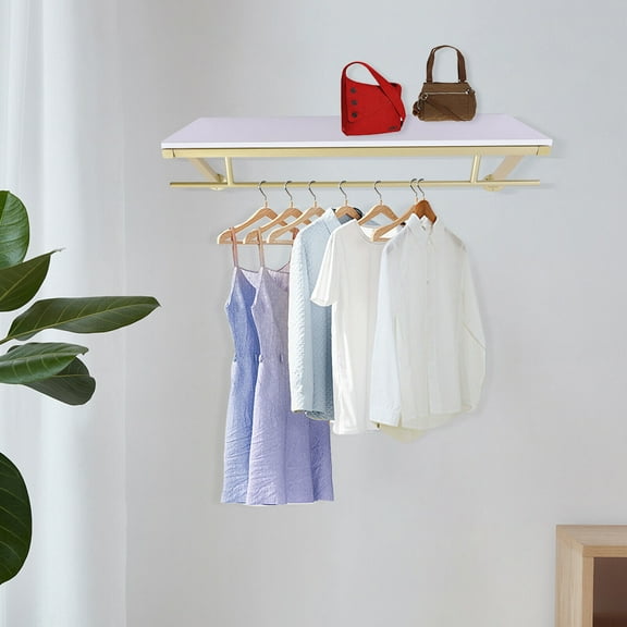 Miumaeov Clothes Rack with Top Shelf Wall Mounted Garment Rack Heavy Duty Detachable Multi-Purpose Hanging Rod for Closet Storage
