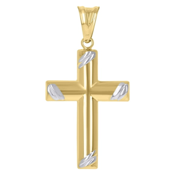 10kt Real Two-Tone Gold Unisex Textured Cross Religious Charm Pendant