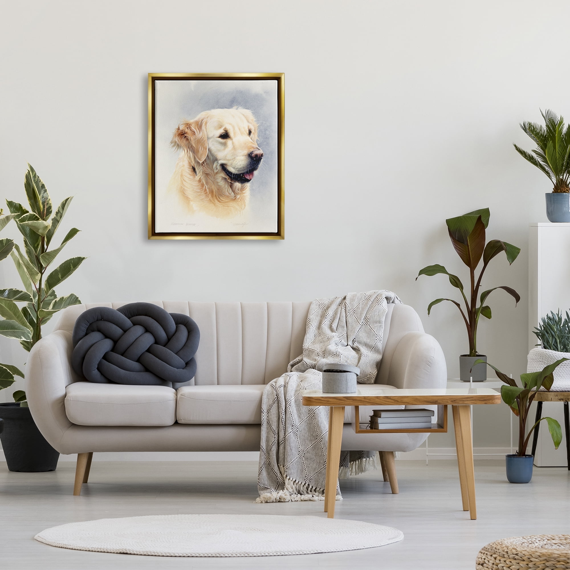 Stupell Industries Golden Retriever Smiling Portrait Animals & Insects Painting Gold Floater Framed Art Print Wall Art