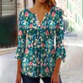 thumbnail image 2 of Hauts à Manches 3/4 pour Femmes Mode Imprimé Décontracté Col en V T-Shirt Blouse à Manches 3/4 Hauts Robe T-Shirt Femmes Été T-Shirts pour Femmes Robe d'Été avec Manches pour Femmes, 2 of 7