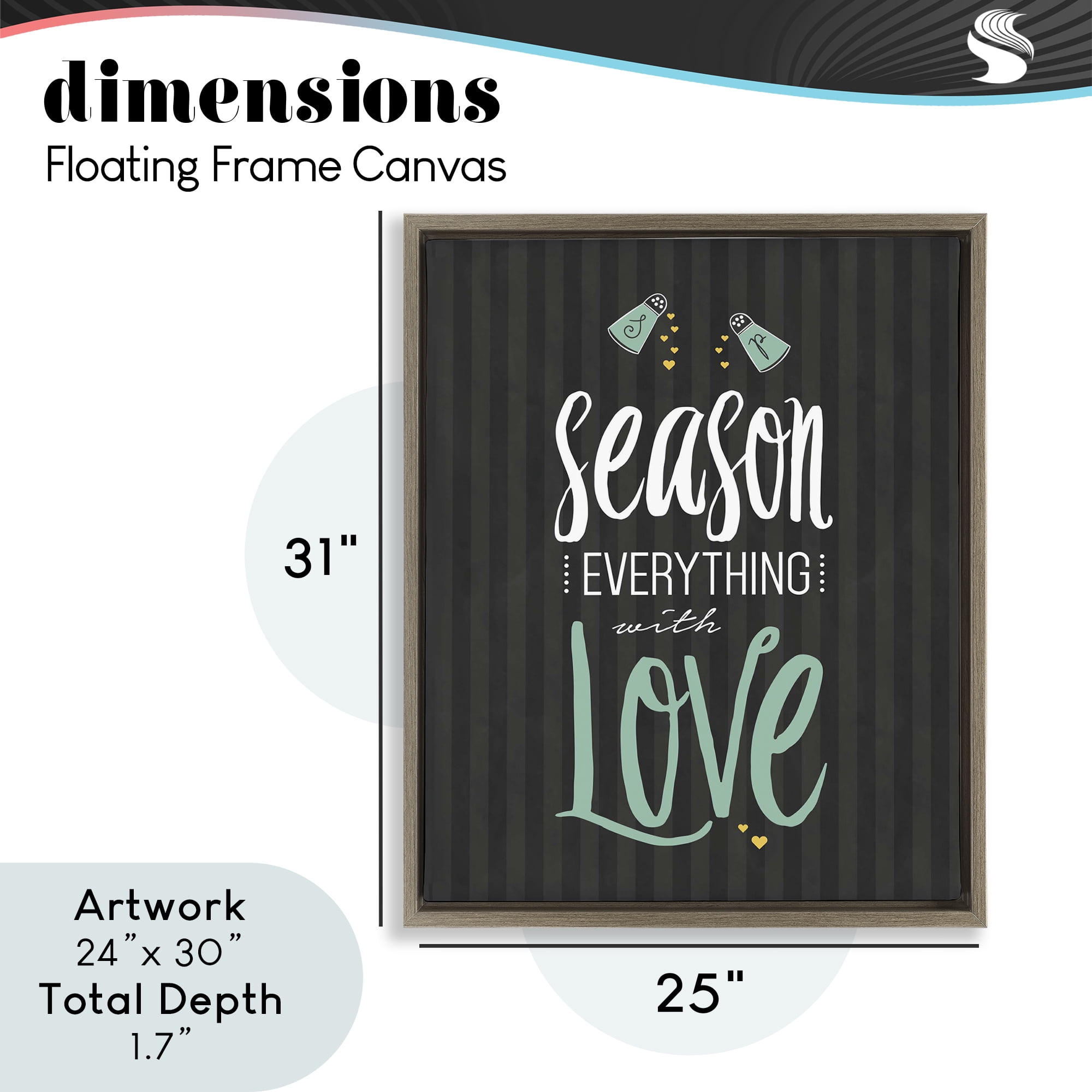 Season With Love Black & Green Brown Framed Floater Canvas Wall Art, design by Lettered and Lined