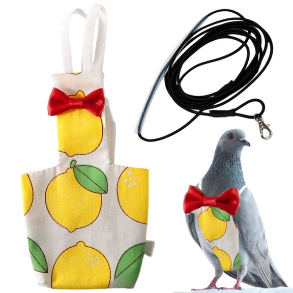 Bird Diaper Harness and Leash Set Washable Bird Cloth Diaper, Yellow Lemons, L