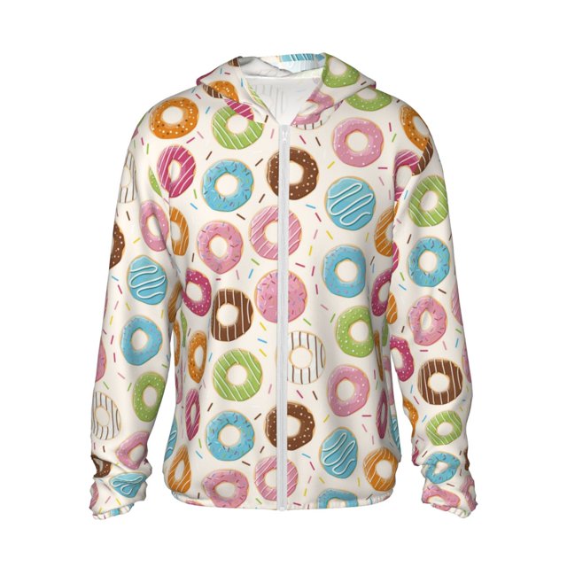 Balery Colorful Donuts Sudadera ligera de manga larga con capucha y protección solar UPF 50+ para hombre y mujer, ideal para pesca y running-X-Large