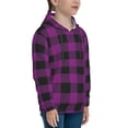 thumbnail image 3 of Sikiie Purple Black Plaid Youth Hoodie Sweatshirt Pullover Hooded Classic Casual Essentials Hoodiefor Boys Girls Kids -Medium, 3 of 6