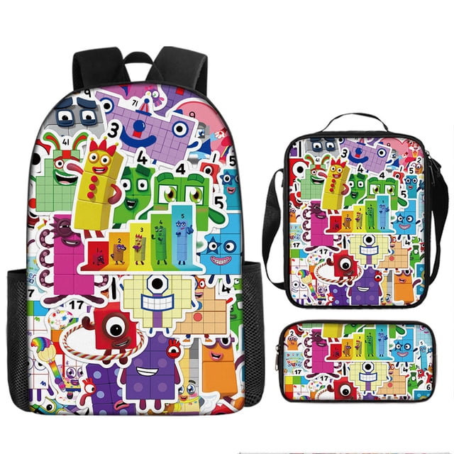 Numberblocks Backpack Numberblocks Student Schoolbag Cartoon Backpack Shoulder Bag Pencil Case Three-Piece Set