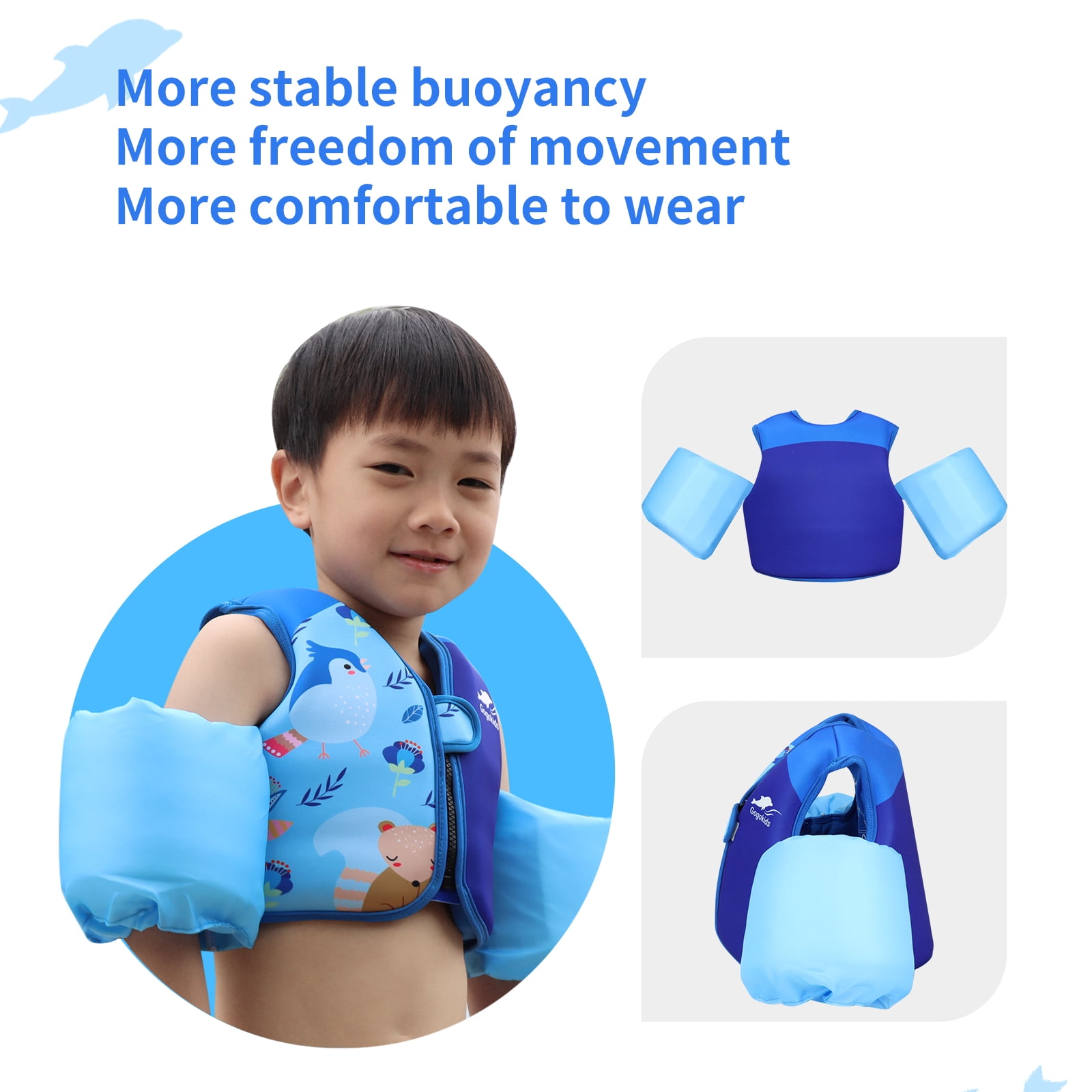 Gogokids Kids Swim Vest with Strong Buoyancy, Toddler Flotation Jackets with Armbands, Child Swimming Aid for 30-50 Pounds Girls and Boys (2-6 Years)